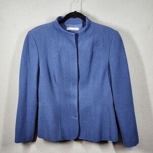 Vintage Studio Jax Wool Cashmere Blazer Jacket Women Medium Blue Mandarin Collar